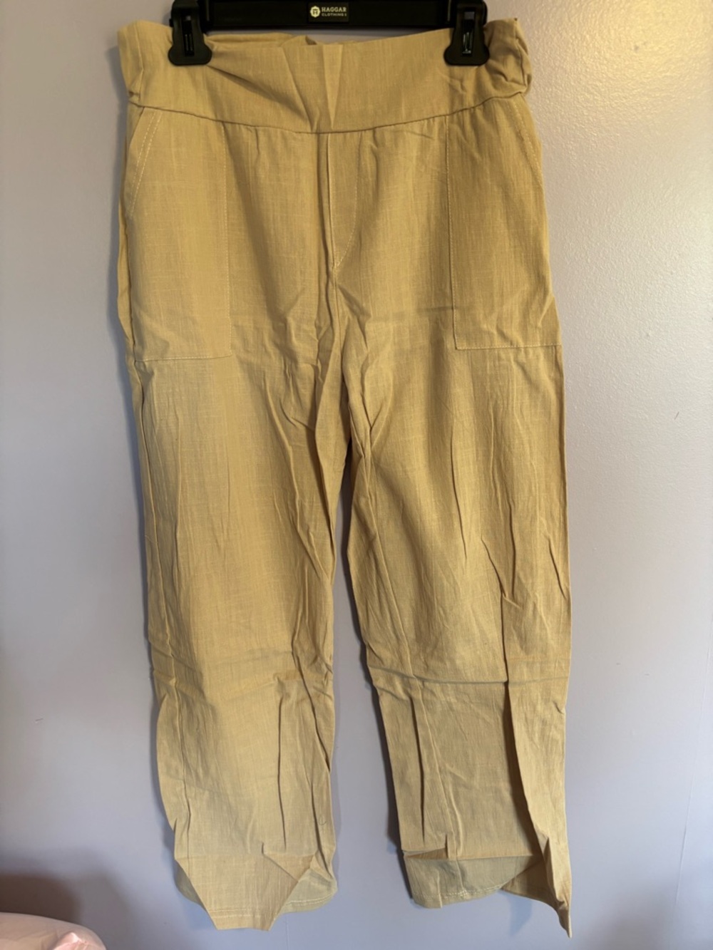 Khaki Wide-Leg Linen Blend Pants